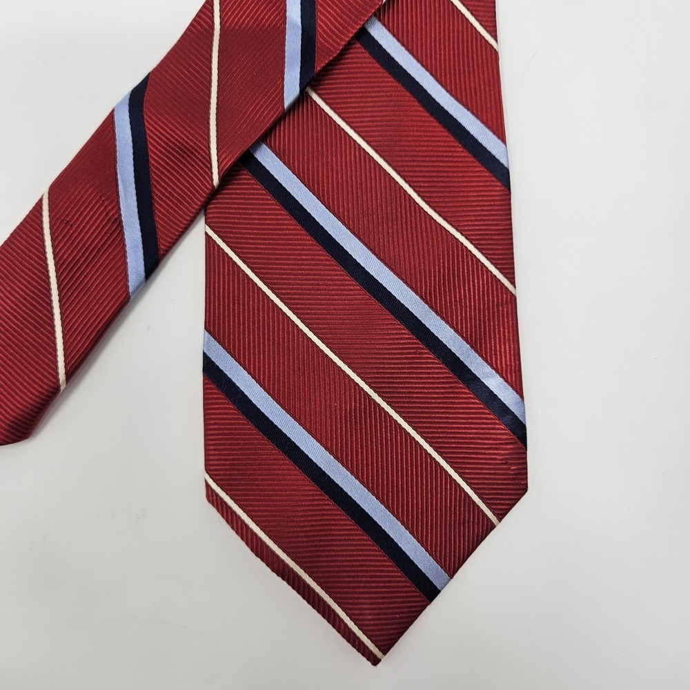 Meeting Street Xtra Long Mens Necktie 100% Silk Hand Made Red Blue Striped